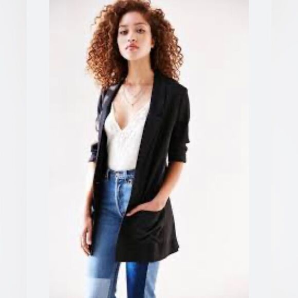 Zara Basic Open Front Faux Suede Black Blazer Duster Size M Great Condition - Picture 1 of 7